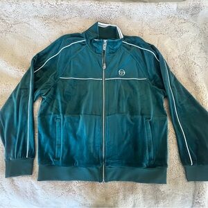 NWOT Men’s Sergio Tacchini Green Velour Track Jacket with White Piping